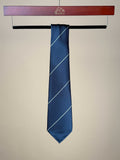 Pinstripe Silk Sevenfold Tie - Navy
