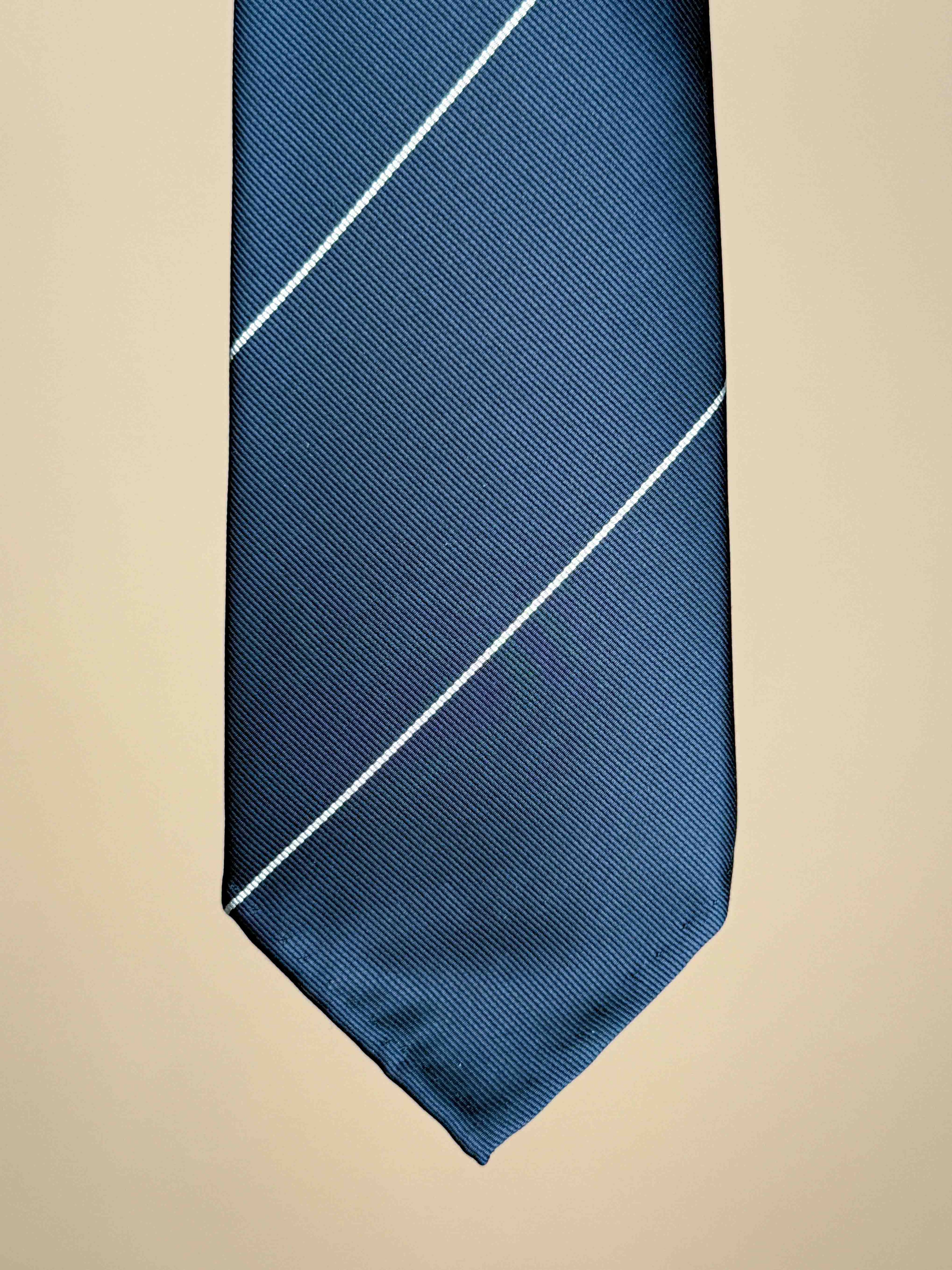Pinstripe Silk Sevenfold Tie - Navy