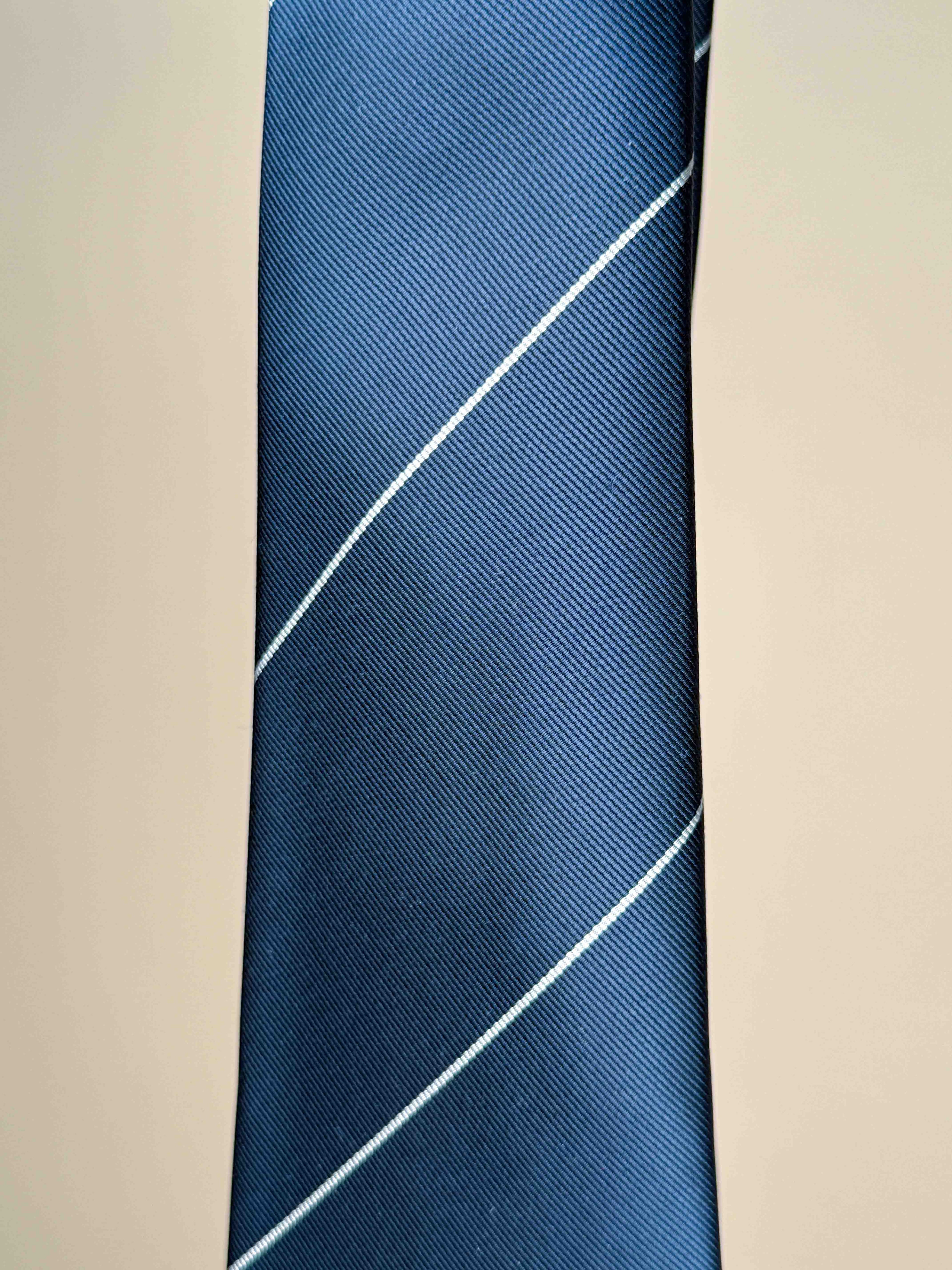 Pinstripe Silk Sevenfold Tie - Navy