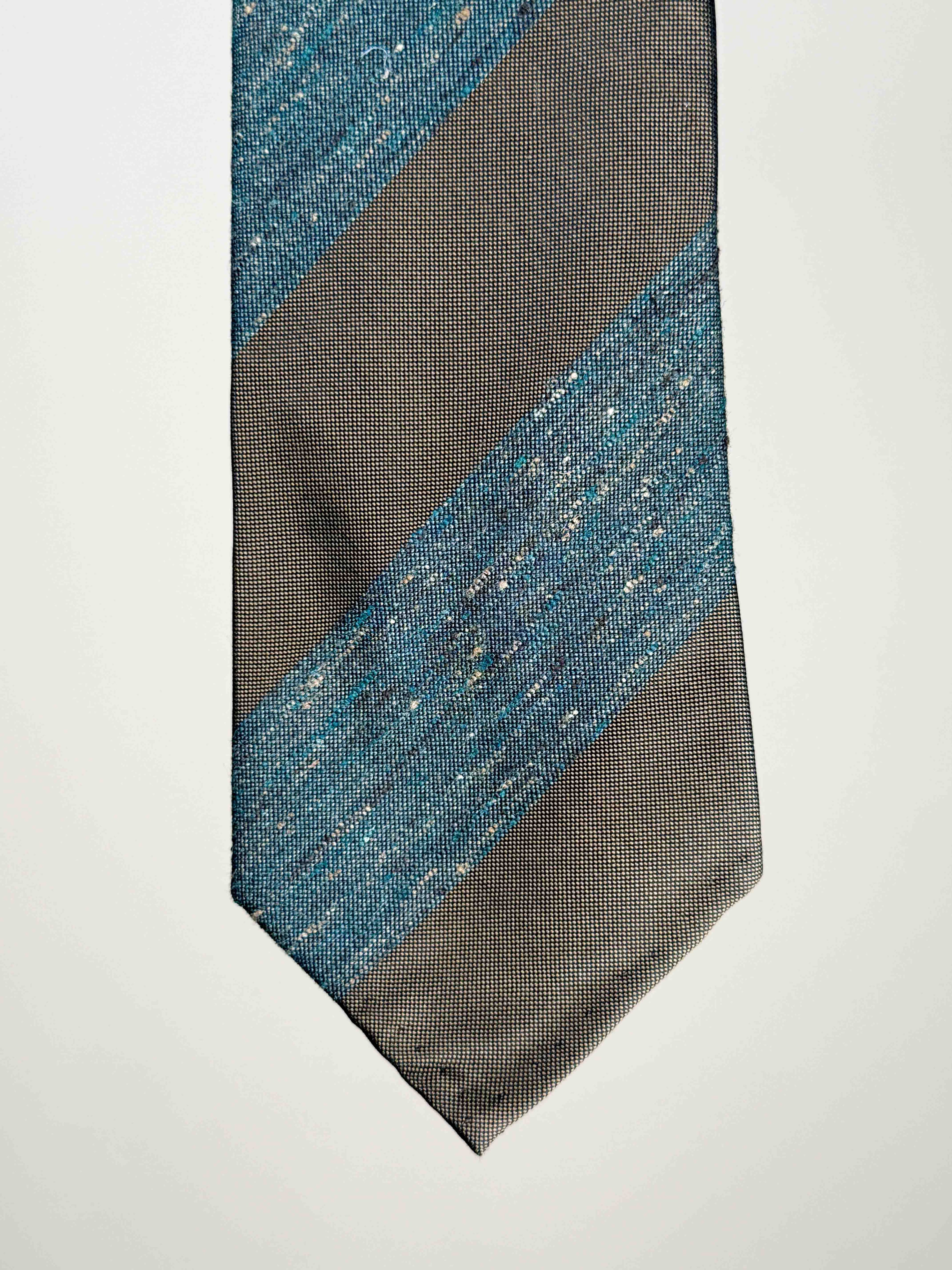 Wide Texture Stripe Silk Sevenfold Tie - Brown