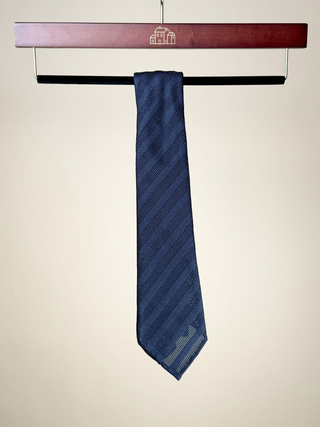 Striped Grenadine Silk Sevenfold Tie - Navy