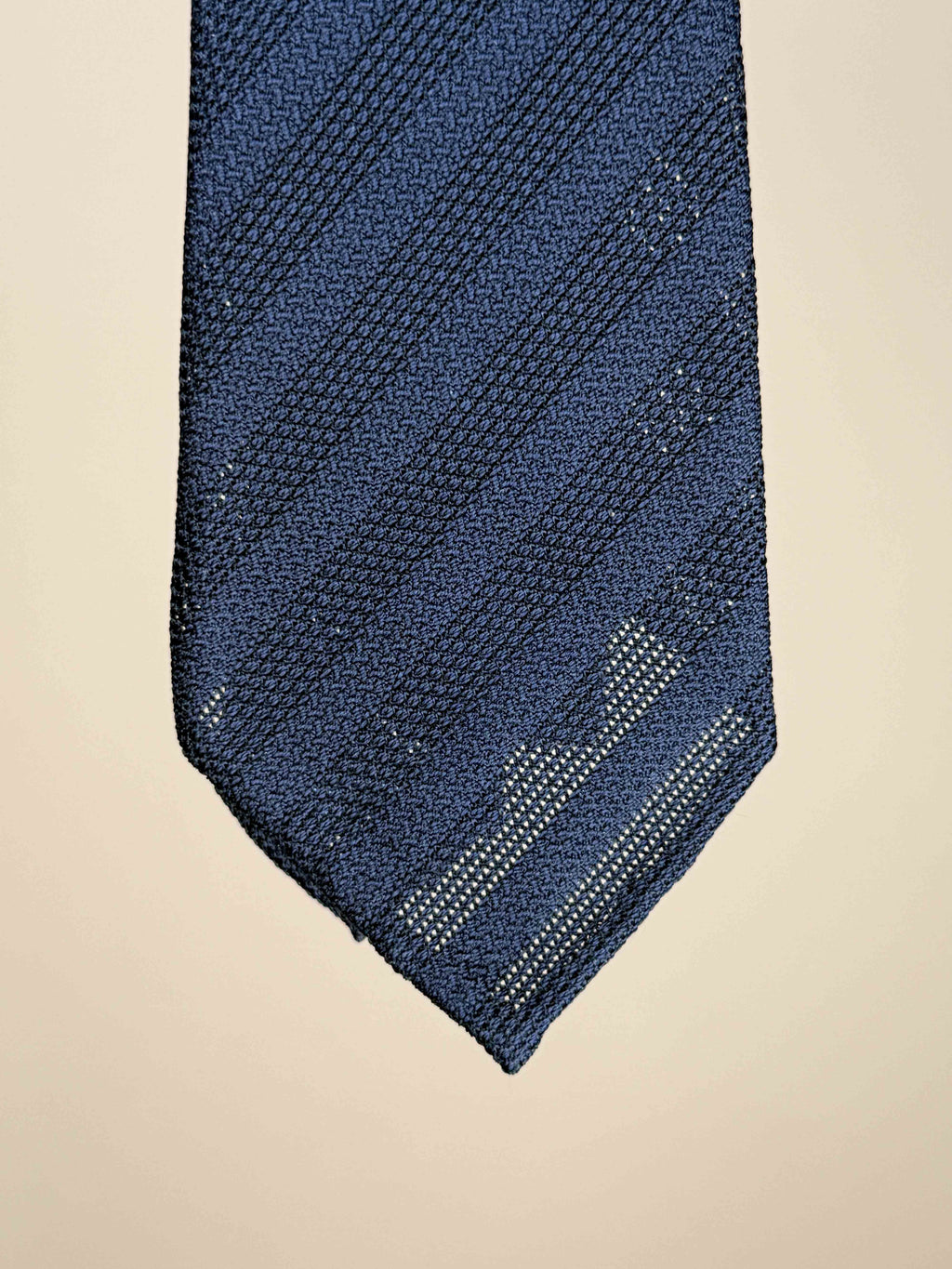 Striped Grenadine Silk Sevenfold Tie - Navy