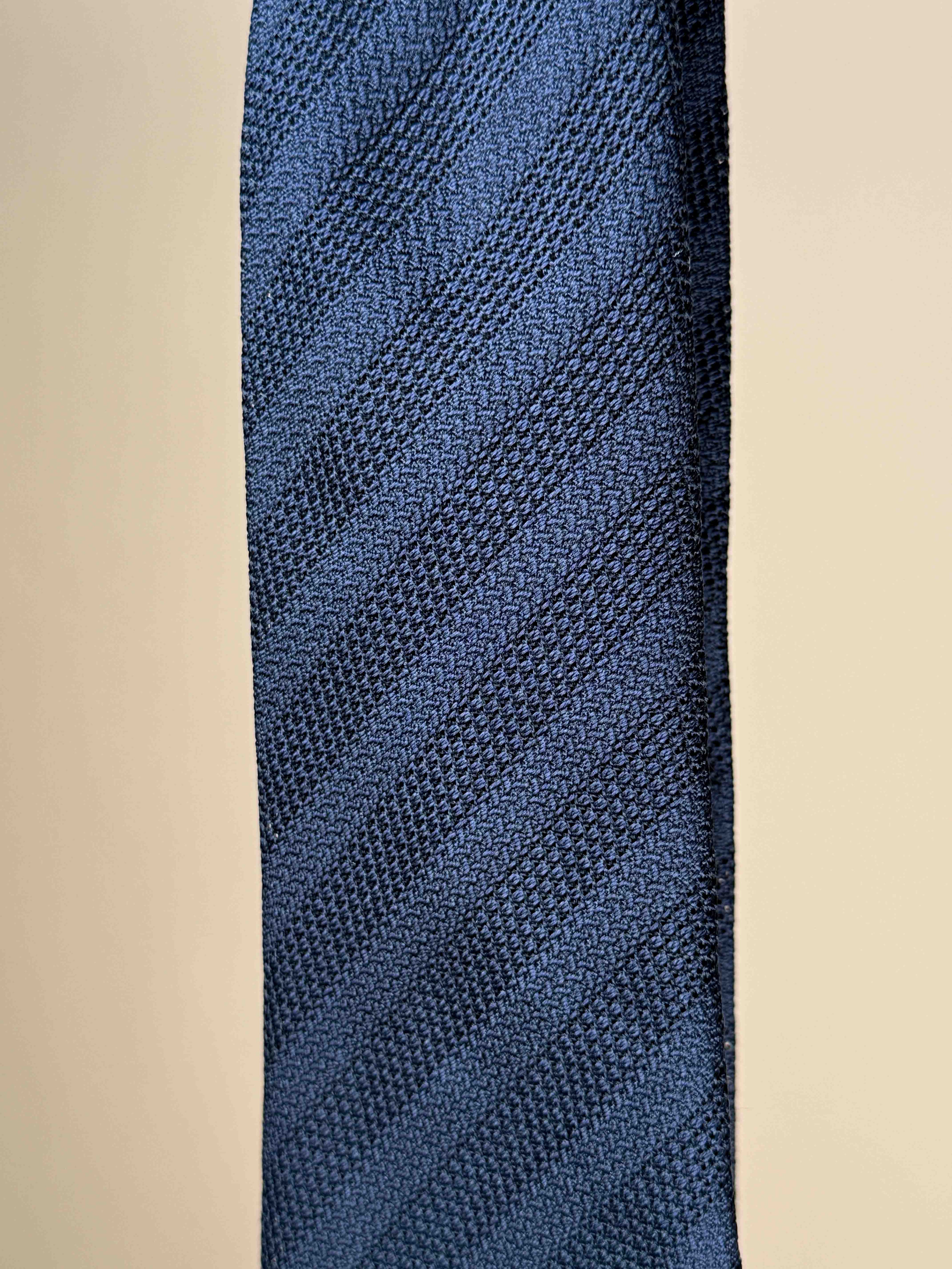 Striped Grenadine Silk Sevenfold Tie - Navy