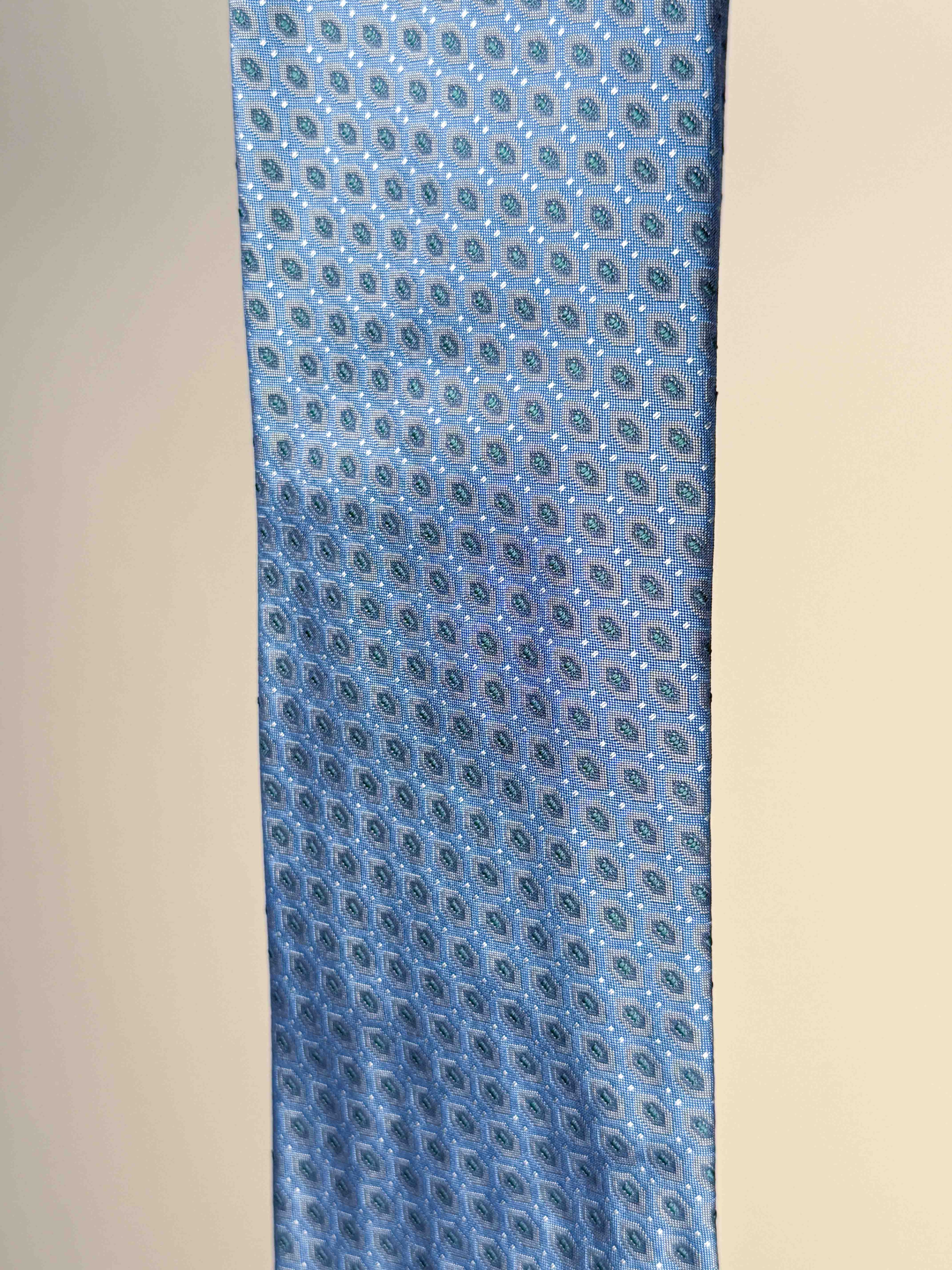 Crystal Pattern Silk Untipped Tie - Blue/Green