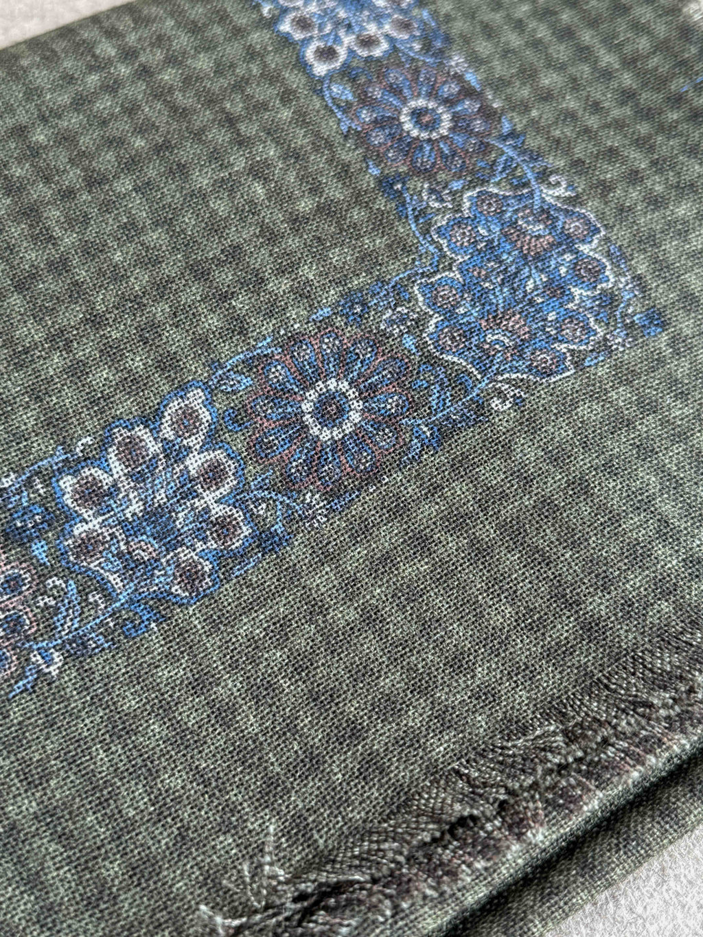 Floral Border Wool Foulard - Olive