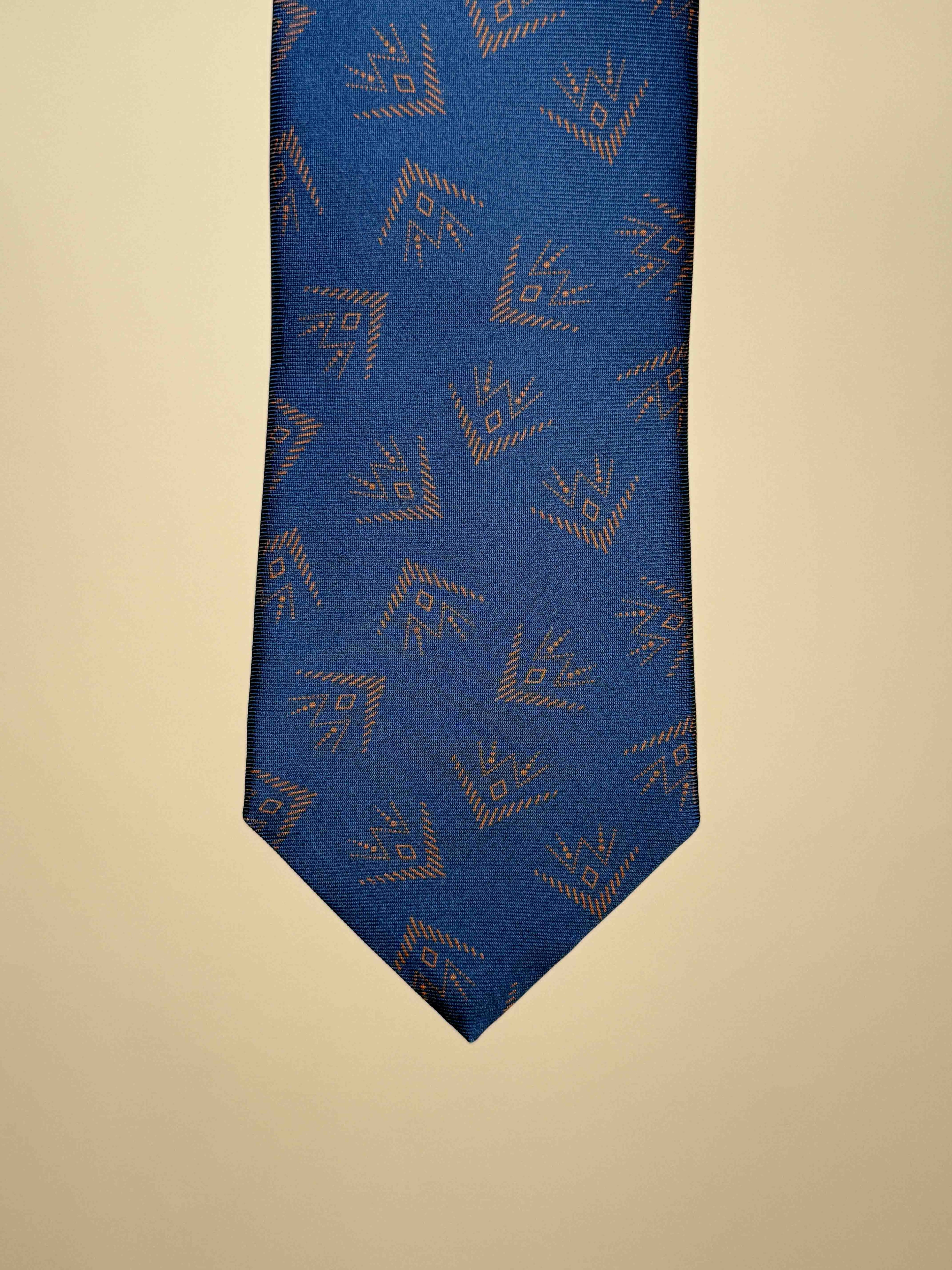 Arrow Motif Silk Tipped Tie - Blue/Orange