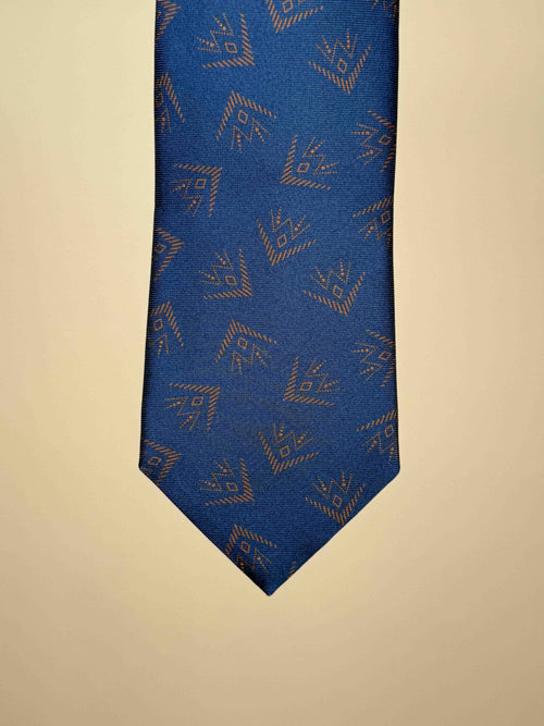 Arrow Motif Silk Tipped Tie - Blue/Orange