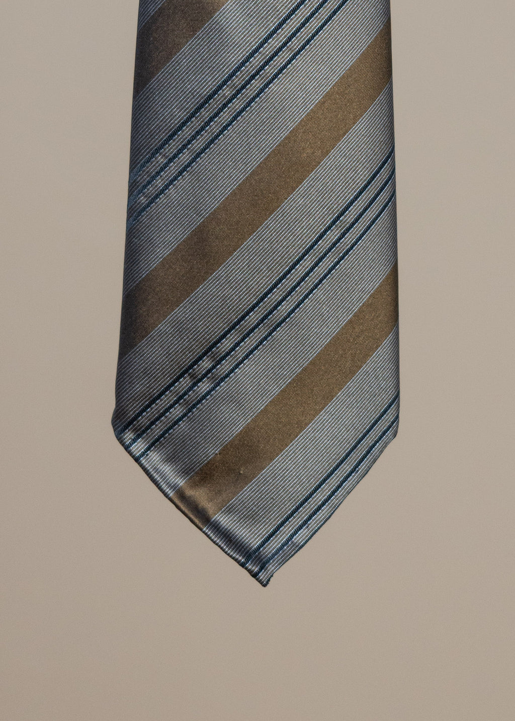 Striped Silk Sevenfold Tie - Gray/Blue/Gold