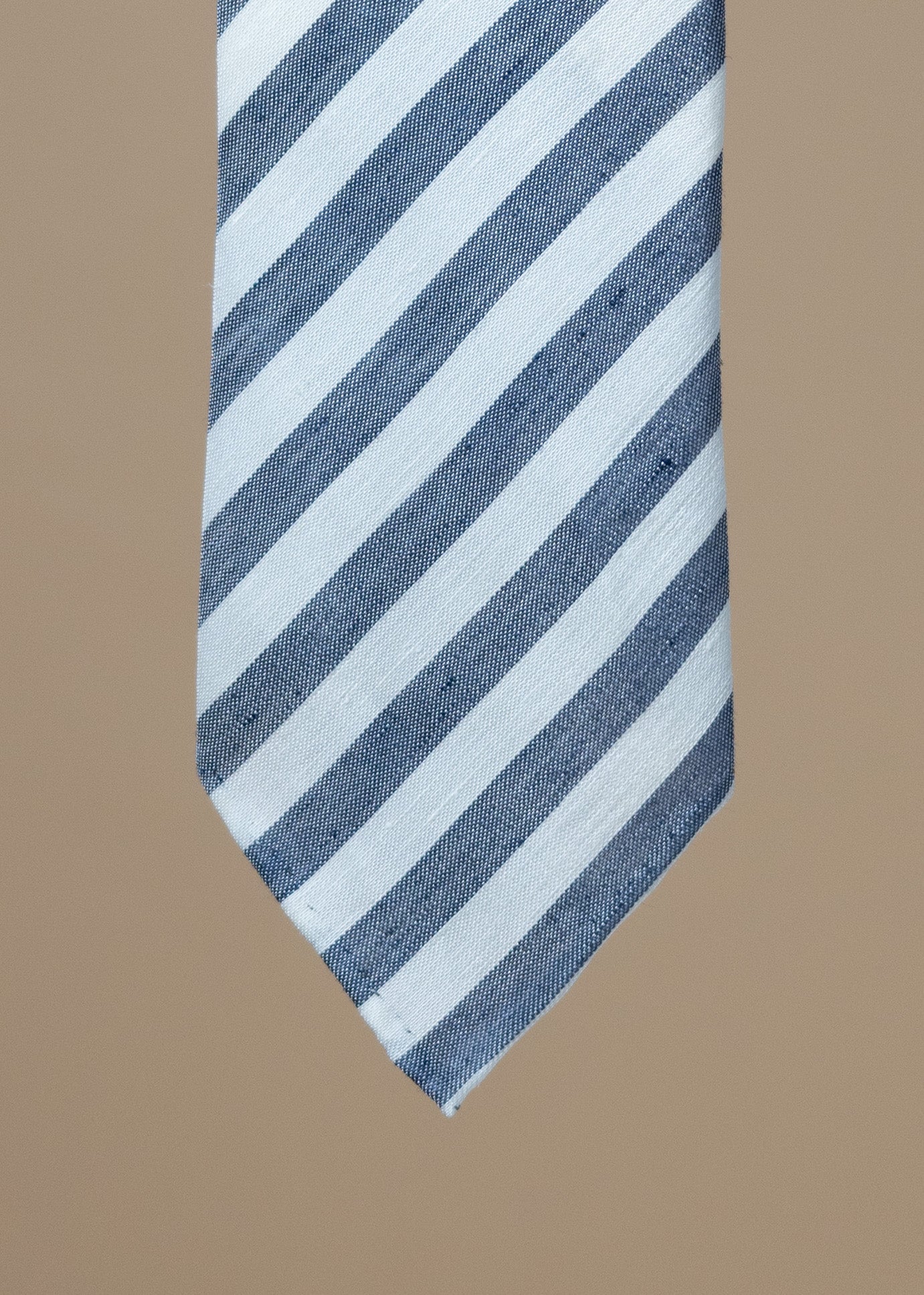 Striped Slub Silk Tie - Navy/White