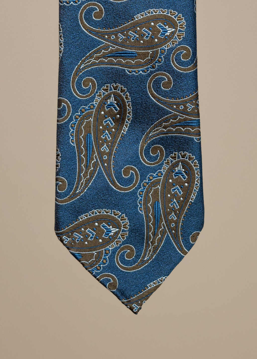Silk Paisley Jacquard Tie - Navy/Brown