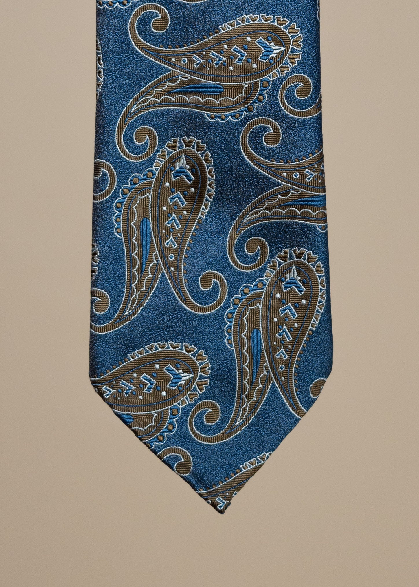 Silk Paisley Jacquard Tie - Navy/Brown