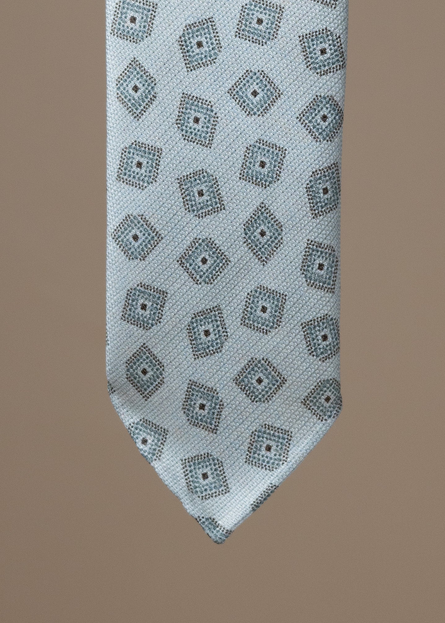 Silk Double Sided Motif Tie - White/Mint