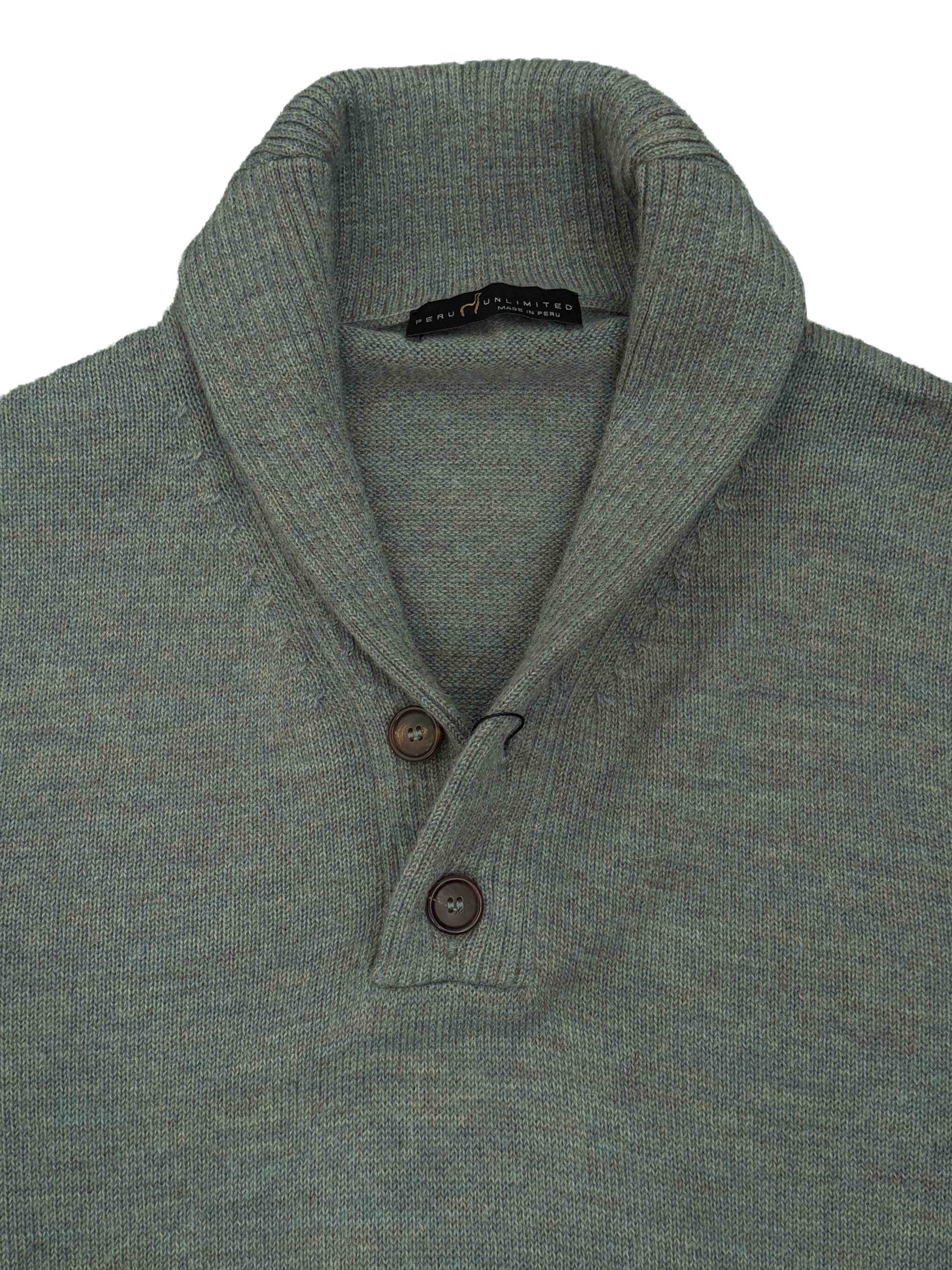 2-Button Royal Alpaca Shawl Collar Sweater - Sky Grey Heather
