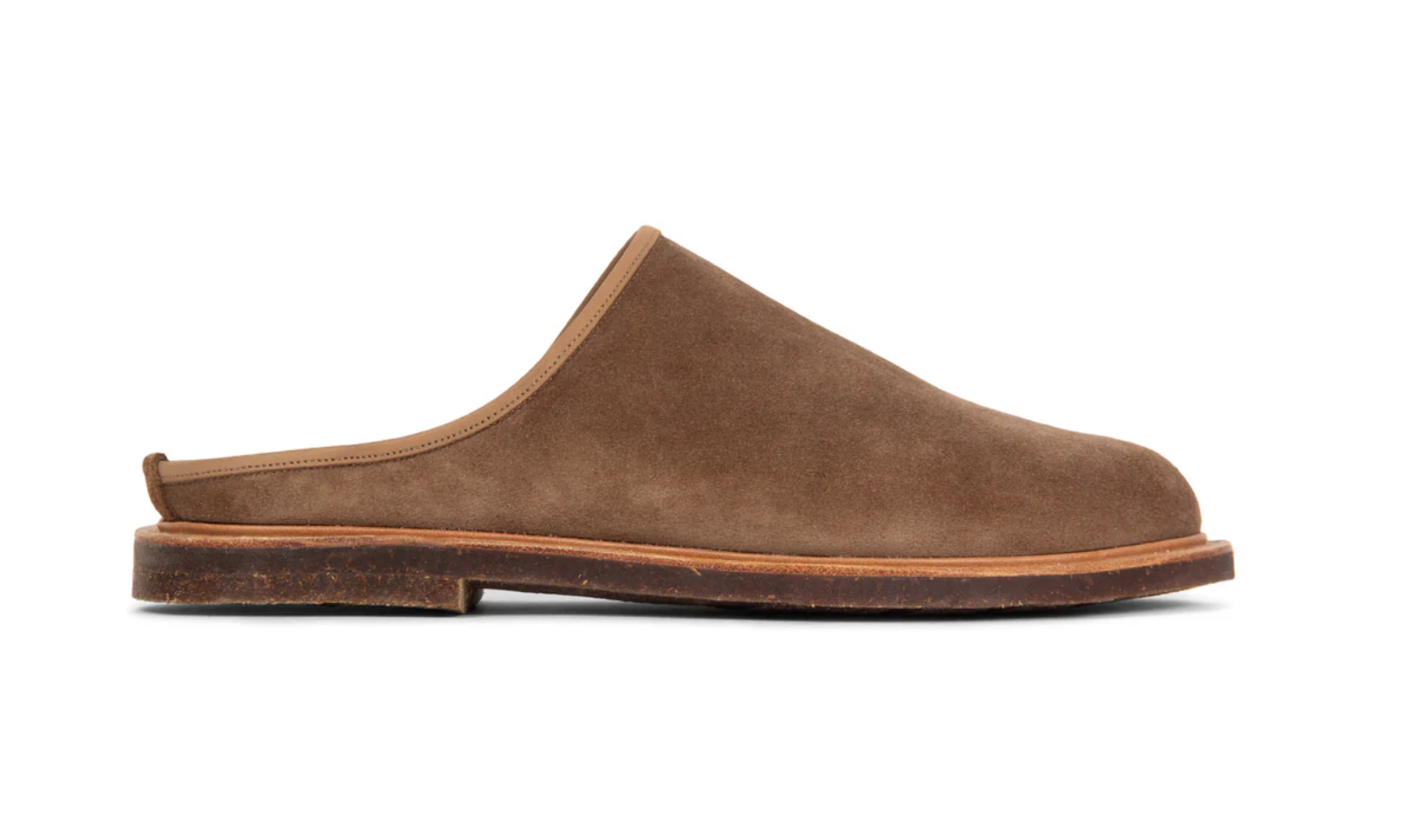Viberg Bison Janus calf suede mule footwear with a sleek, minimalist design and soft suede texture.