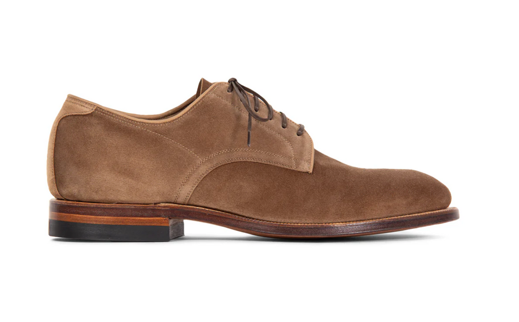 Viberg Navvy Cut Shoe in Bison Janus Calf Suede, showcasing classic footwear design with smooth suede finish and sturdy construction.