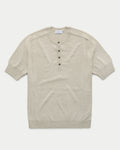 Beige wool knitted Henley shirt by Wolf vs Goat, featuring a cozy, textured knit and classic button neckline for men's casual wear.